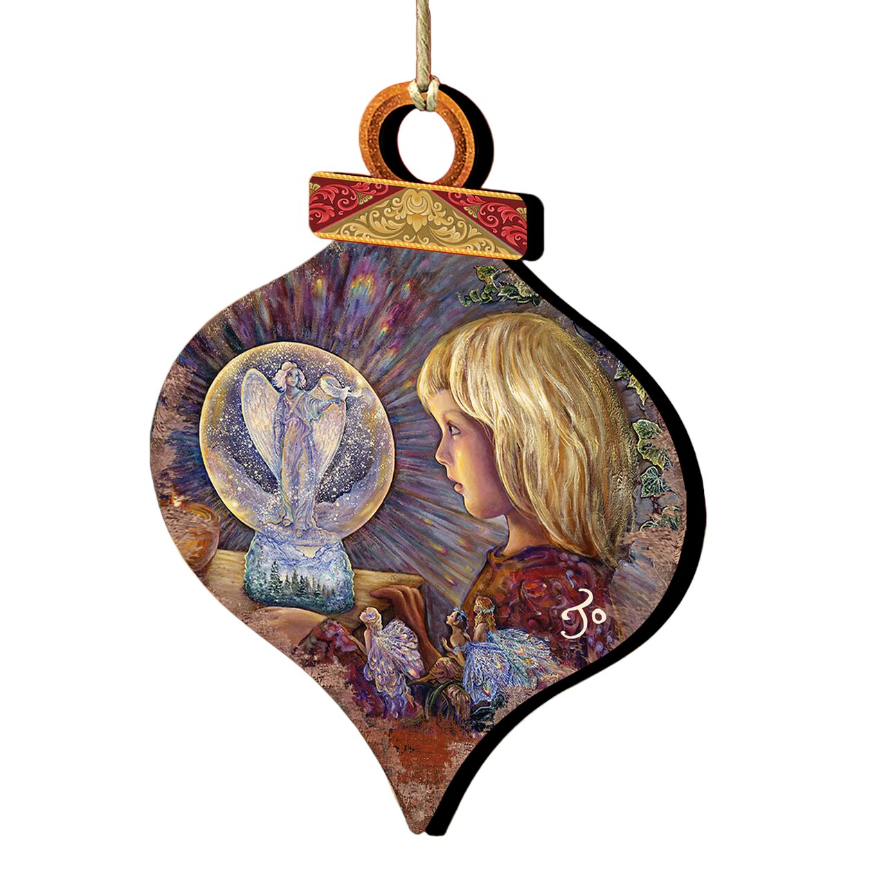 Designocracy Set of 2 Little Girl with Fairies Wooden Christmas Ornaments 5.5"